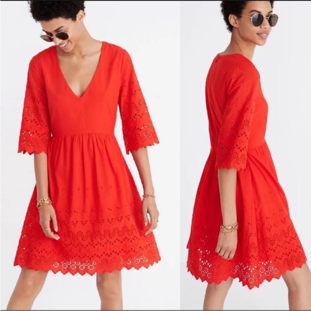 Madewell Eyelet Lattice Dress Scalloped Hem size 6